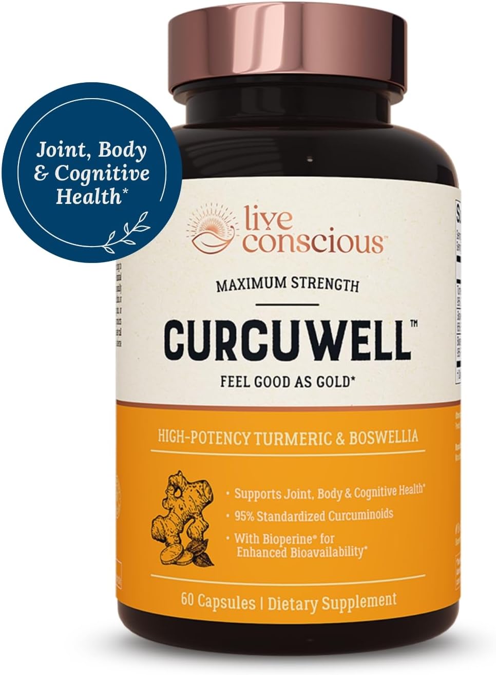 Live Conscious CurcuWell - Curcumin and Boswellia Blend | Maximum Strength Joint, Body and Cognitive Support - 60 Day Supply (2-Pack)