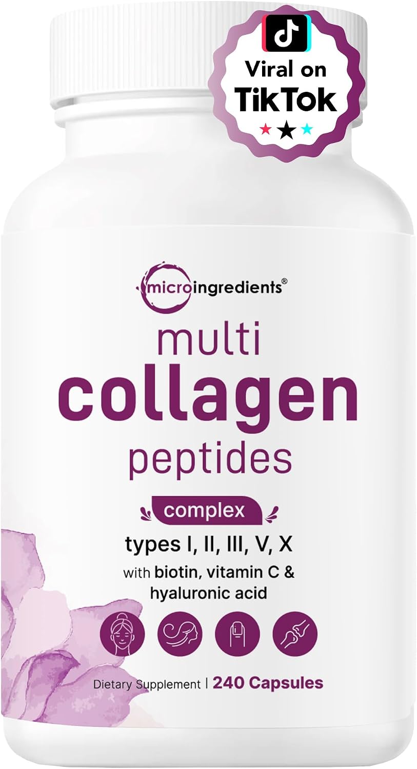 Micro Ingredients 8-in-1 Multi Collagen Pills & Mega Probiotics 200 Billion CFU Veggie Capsules | 2 Pack Bundle | Hydrolyzed Peptides + Hyaluronic Acid & Vitamin C | 40 Strains + Inulin & Bromelain
