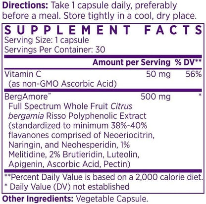 NAOMI Italian Citrus Bergamot 500mg - Supports Healthy Cholesterol & Triglyceride Levels Already in Normal Range - Patented BergAmore® Extract, 7 Key Polyphenols, 1-Capsule Daily, 30-Day Supply