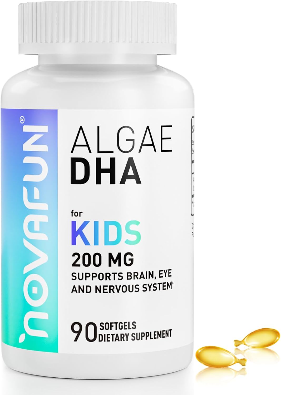 Algal Sourced Omega-3 & DHA Softgels for Kids, Brain, Eye and Heart Health, Cognitive & Immune Function, Learning, Social Development - Non-GMO - 200 mg - 45 Day Supply - 90 ct
