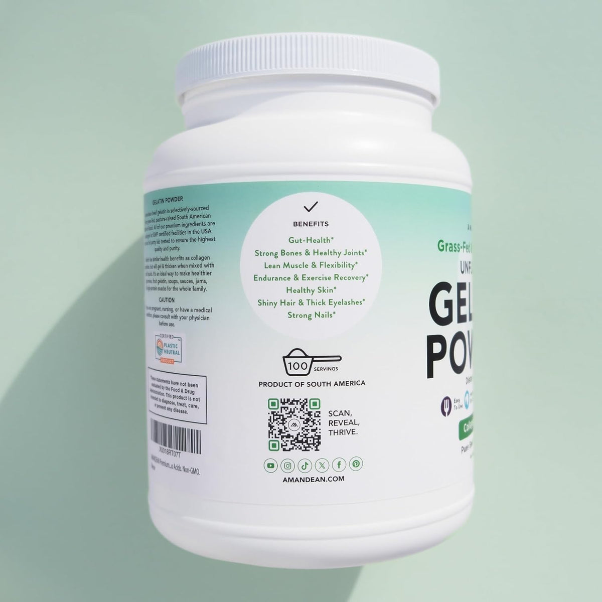 AMANDEAN Premium Gelatin Powder XL. Grass-Fed Beef Collagen Protein Supplement. Unflavored. Healthy Skin, Hair, Nails, & Gut. Paleo Friendly Cooking and Baking. 18 Amino Acids. Non-GMO.