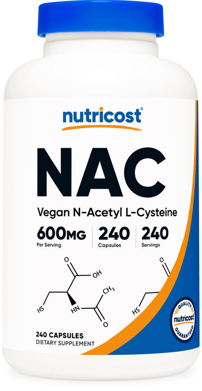 Nutricost N-Acetyl L-Cysteine (NAC) 600mg, 180 Capsules | GMO-Free And Gluten Free