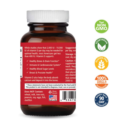 PURE ESSENCE LABS Vitamin D 2000 IU - Best Immune Support for Adults - Organic & Natural Vitamins - Immunity Booster & Dietary Supplements (30 Capsules)