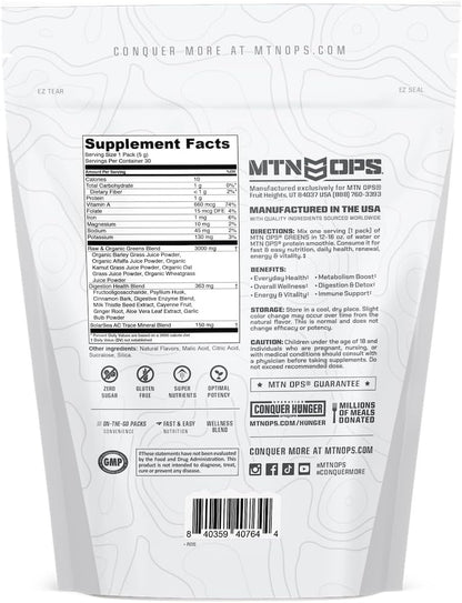 MTN OPS Daily Greens Superfood Powder Stick Packs, Raspberry
