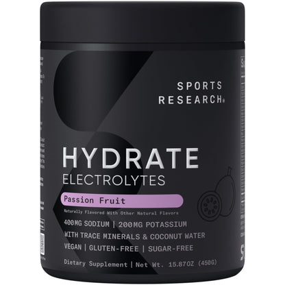 Sports Research® Hydrate Electrolytes Powder Packets - Sugar-Free & Naturally Flavored with Vitamins, Minerals, and Coconut Water - Supports Hydration - 16 Packets - Variety Pack | Sugar-Free