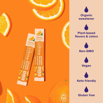 Ultima Replenisher Electrolyte Powder Drink Mix Bundle – Sugar Free – Orange, 90 Serving Canister and 20 Stickpacks – 6 Electrolytes and Minerals – Keto Friendly, Vegan, Non-GMO