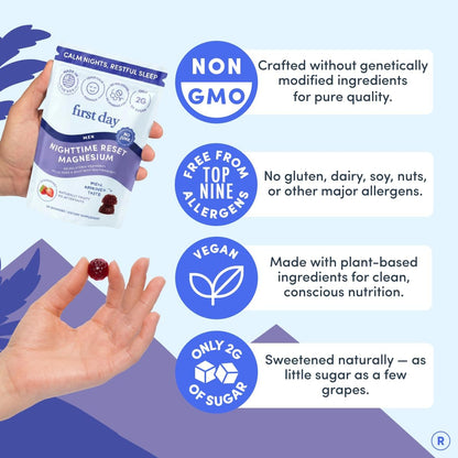 FIRST DAY Calm Magnesium Gummies for Men, L-Theanine, Melatonin-Free, 60ct | Vegan strawberry citrate magnesium for men with L-theanine and Zembrin; melatonin-free nighttime relaxation support.