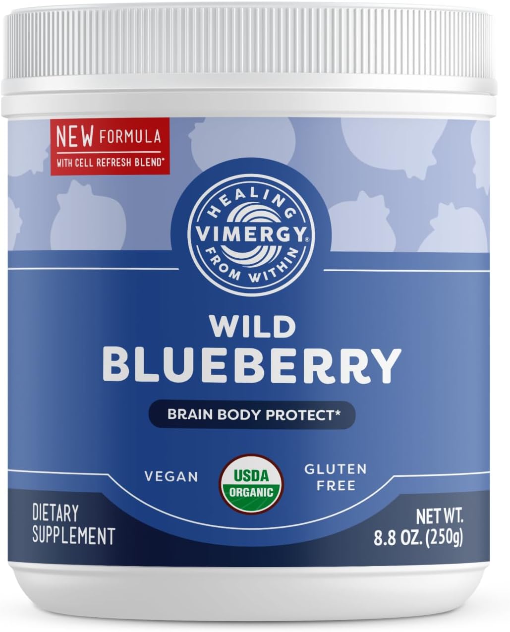 Vimergy Wild Blueberry Powder –Protects Brain Health* - Supports Cardiovascular Function* – USDA Organic, Vegan & Gluten-Free – 250g
