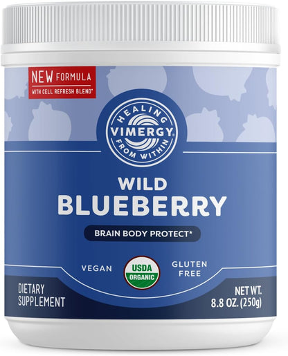 Vimergy Wild Blueberry Powder –Protects Brain Health* - Supports Cardiovascular Function* – USDA Organic, Vegan & Gluten-Free – 250g