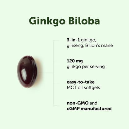 Micro Ingredients Ginkgo Biloba 120 mg Per Serving, 400 Softgels | 3-in-1 with Panax Ginseng & Lion’s Mane | Herbal Mushroom Blend | Made with MCT Oil | Non-GMO