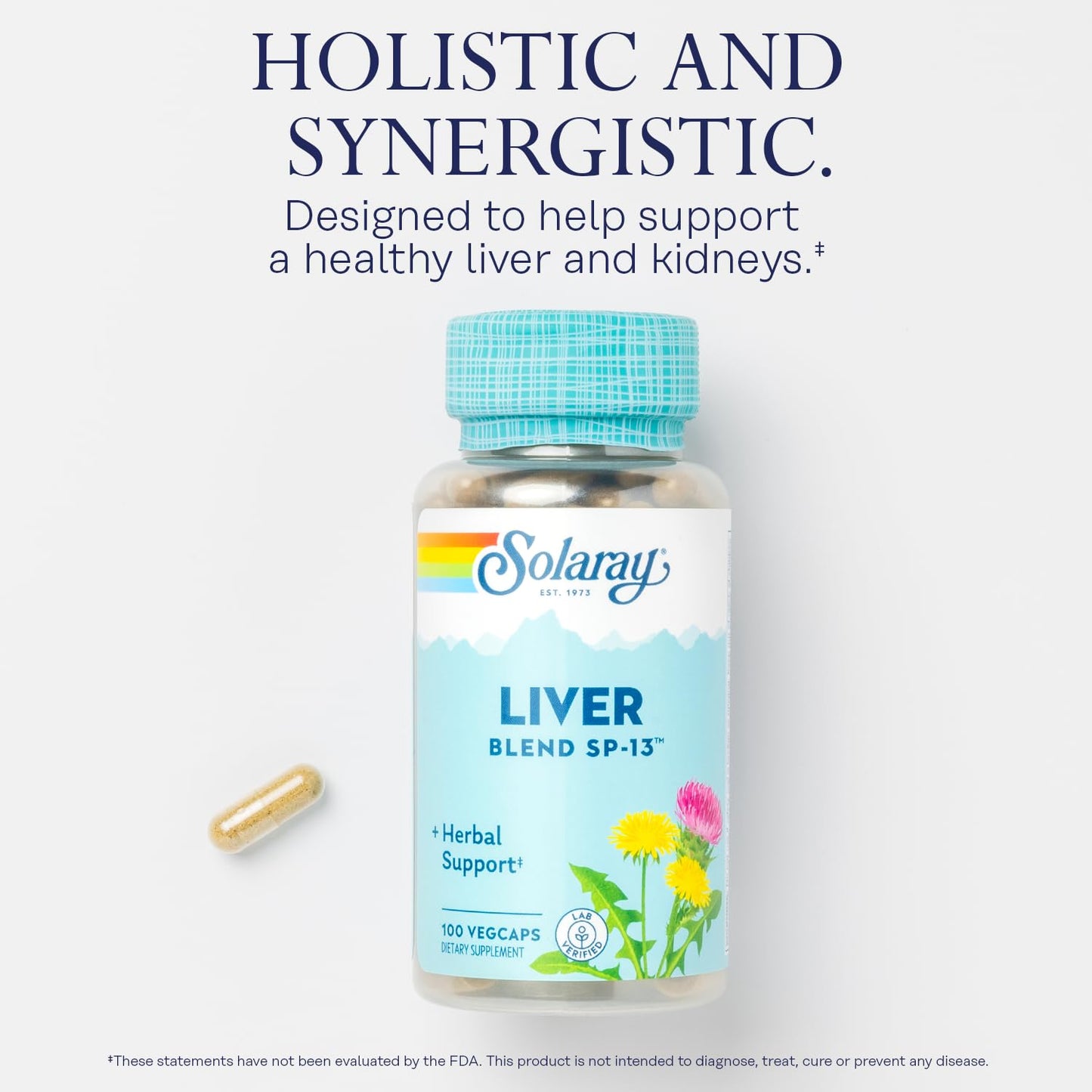 SOLARAY Liver Blend SP-13 - Traditional Herbal Support with Milk Thistle Extract, Dandelion Root, Burdock, Kelp, Peppermint and Trace Minerals - 60-Day Guarantee, 100 Servings, 100 VegCaps