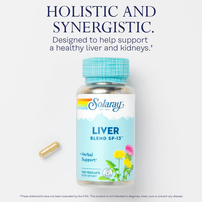 SOLARAY Liver Blend SP-13 - Traditional Herbal Support with Milk Thistle Extract, Dandelion Root, Burdock, Kelp, Peppermint and Trace Minerals - 60-Day Guarantee, 100 Servings, 100 VegCaps