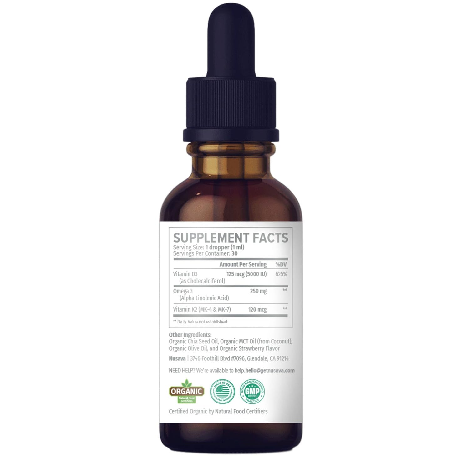 (2 Pack) Organic Vitamin D3 K2 Drops with MCT Oil & Omega 3 - Liquid Vitamin D3 5000 IU - K2 D3 Vitamin Supplement - Vitamin D Drops for Women & Men - No Fillers, Non-GMO, GMP, Unflavored (2 Fl Oz)