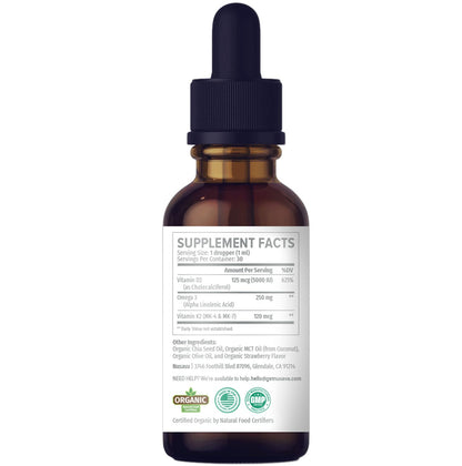 (2 Pack) Organic Vitamin D3 K2 Drops with MCT Oil & Omega 3 - Liquid Vitamin D3 5000 IU - K2 D3 Vitamin Supplement - Vitamin D Drops for Women & Men - No Fillers, Non-GMO, GMP, Unflavored (2 Fl Oz)