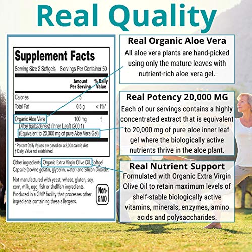NutriWorth Aloe Vera Supplement (100 Softgels) 20,000mg Pure Gel Equivalency