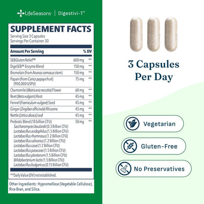 LifeSeasons Digestivi-T - Digestive Enzymes & 10 Billion CFU Probiotic Supplement - Supports Gut & Immune Health - Bloating & Digestion Relief for Women & Men - 90 Capsules