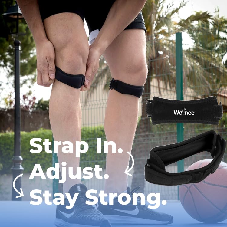 Wellnee Patella Knee Strap – Adjustable Knee Brace for Support, Running, Basketball, Volleyball, Tennis, Hiking, and more – One Size Fits Most - Wellknee Knee support for Women & Men (1 Pack)