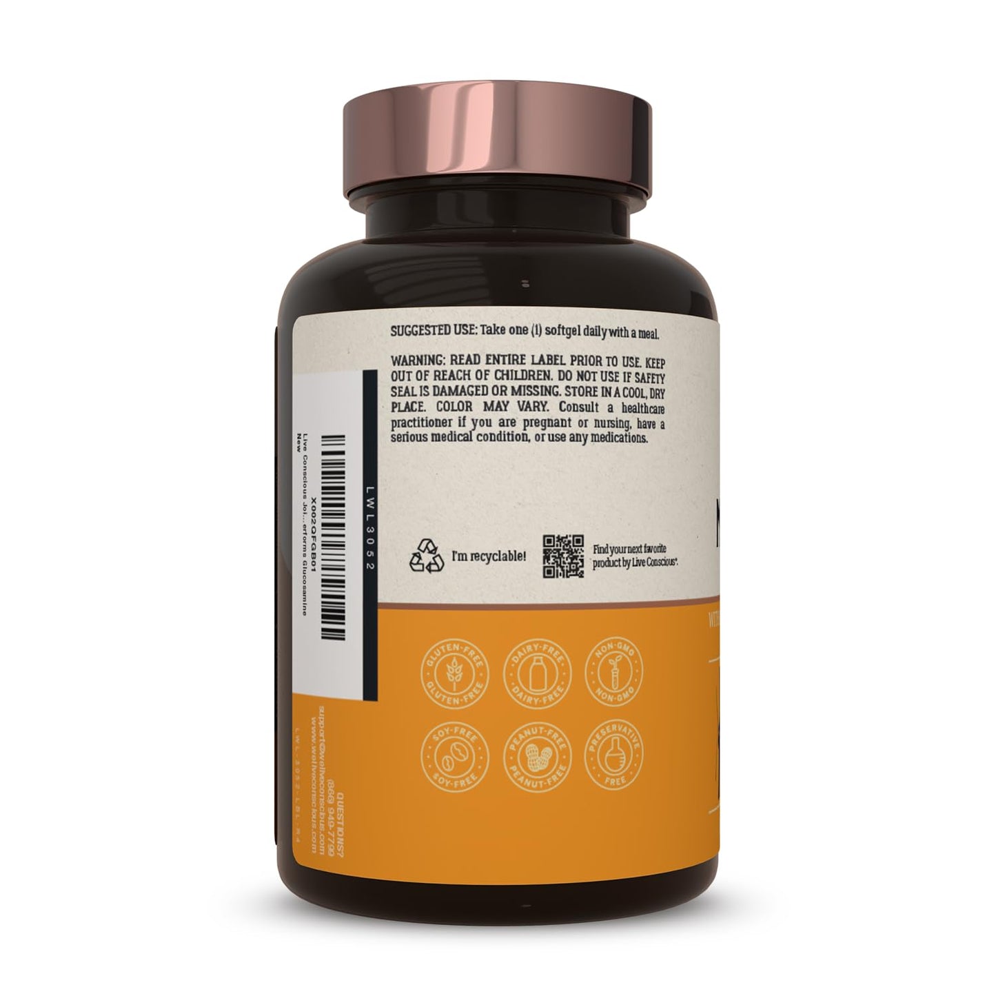 Live Conscious Glucosamine Chondroitin with MSM, Hyaluronic Acid, and More - MoveWell Joint Health Supplement