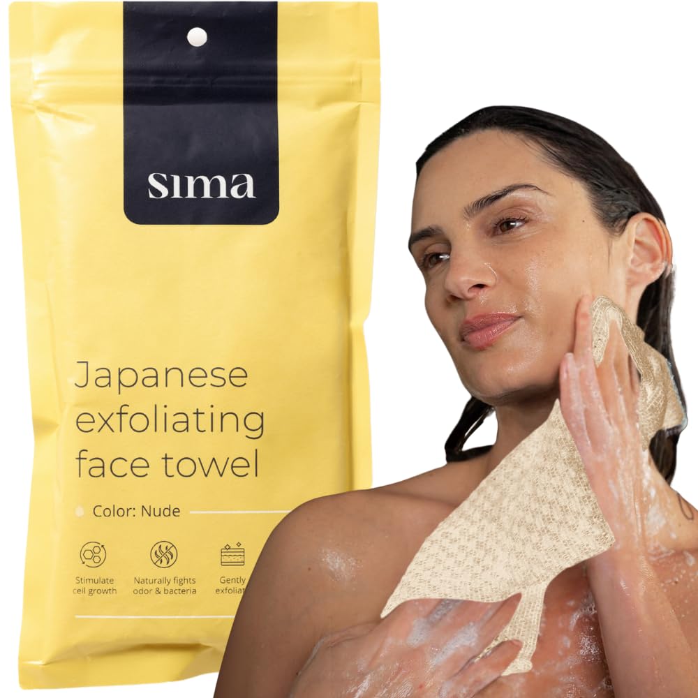 Exfoliating Washcloth Face & Body Scrub Towel - Japanese Exfoliating Towel with Hexagon Fibers, Body Scrubber with 2 Sides for Scrubbing & Washing (Black, 27cm x 35cm)