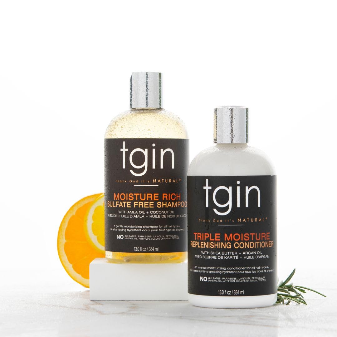 tgin Moisturizing Shampoo & Conditioner Duo for Curly, Coily and Wavy Hair, Sulfate Free, Moisturizes and Detangles Dry Hair, 13 oz (Set)