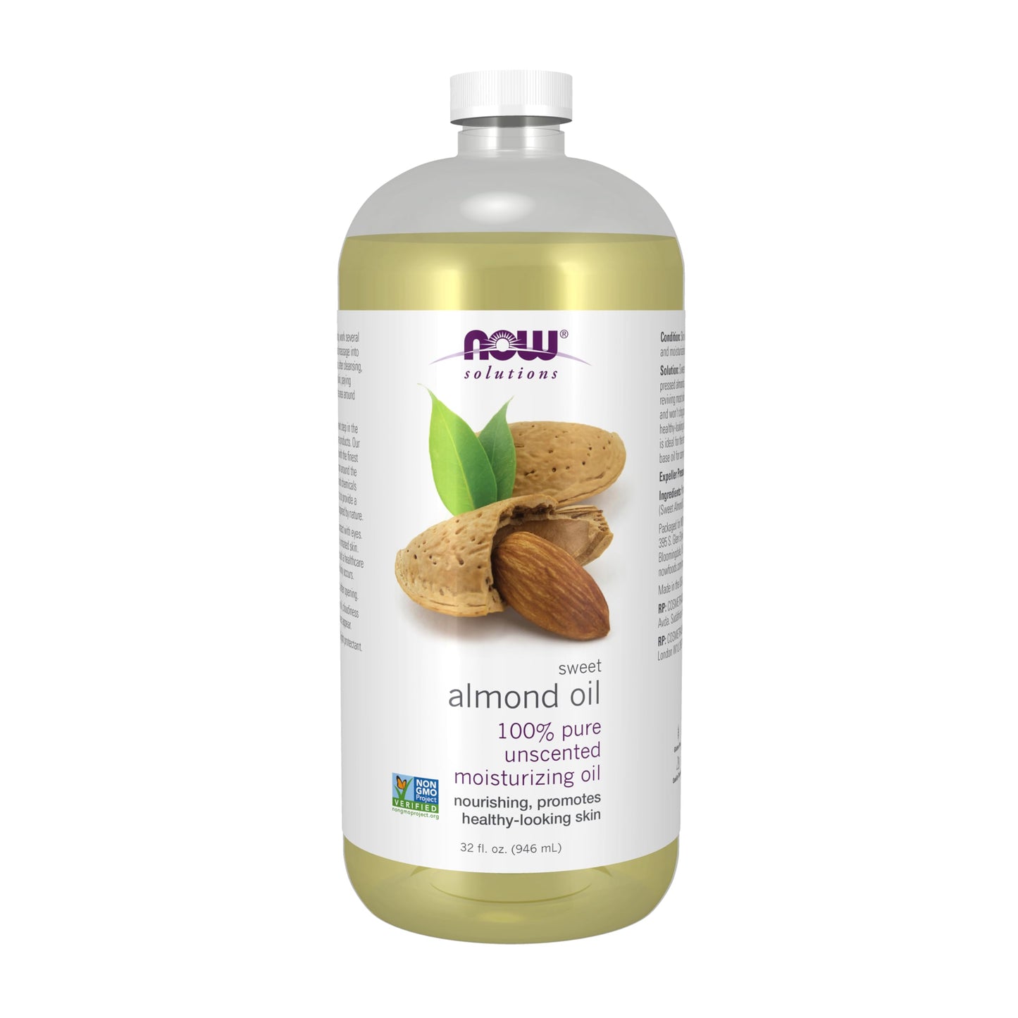 NOW Foods Solutions, Sweet Almond Oil, 100% Pure Moisturizing Oil, Promotes Healthy-Looking Skin, Unscented Oil, 16-Ounce,Package may vary