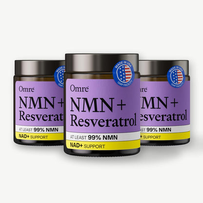 OMRE NMN + Resveratrol Supplement 99% Purity for Cellular Energy, NAD+ Boost | Highly Bioavailable Nicotinamide Mononucleotide Supplement Resveratrol 500mg & NMN 500mg, Made in USA, 60 Capsules