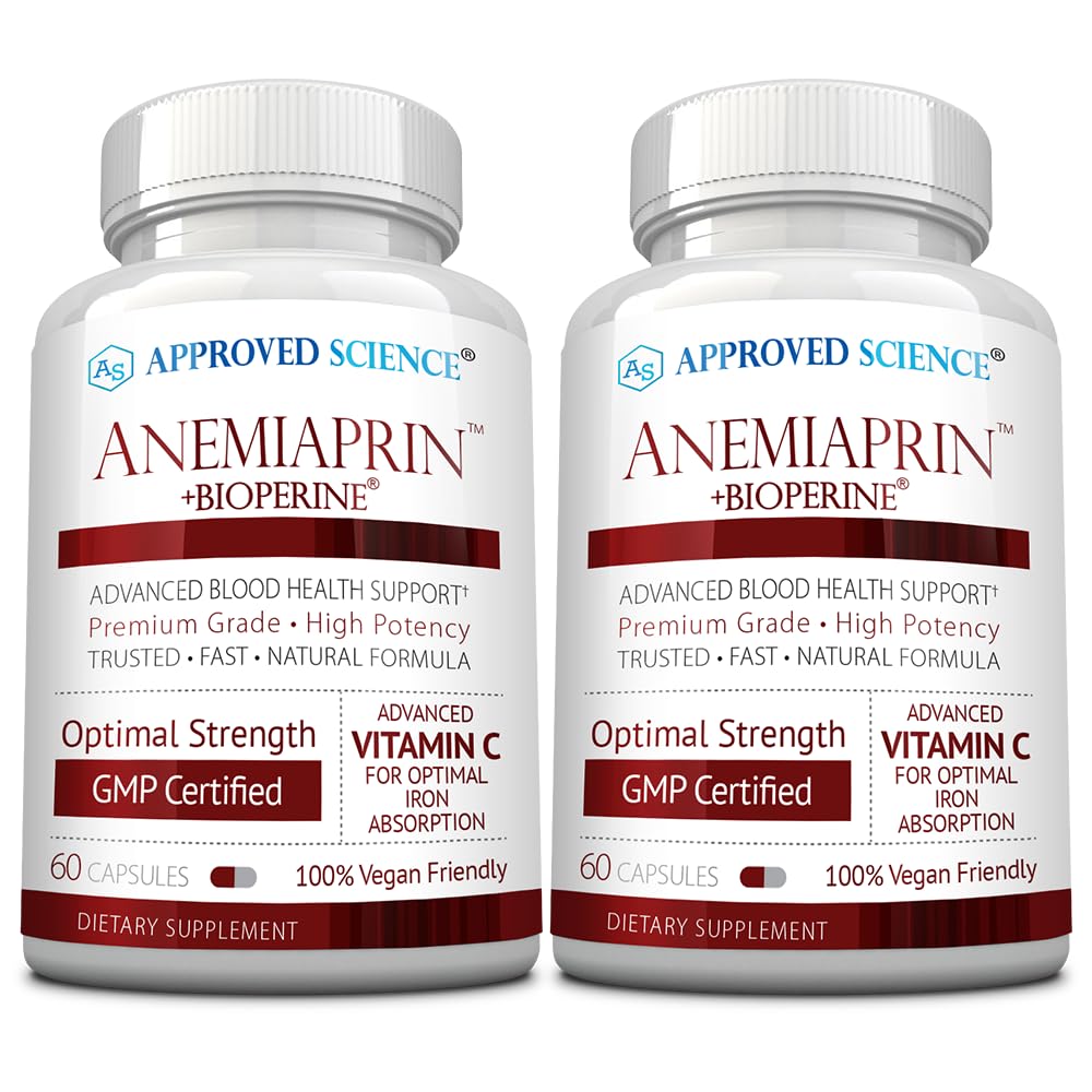 Approved Science Anemiaprin - Iron Bisglycinate with Vitamin C - Gentle On Stomach - Non Constipating Iron Supplement for Women and Men - Blood Support - with Folate and B12-3 Months - Vegan