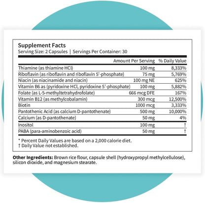Pattern Wellness Vitamin B Complex Supplement - Comprehensive Blend of Essential B Vitamins - Supports Energy, Cognitive & Cellular Health - 3rd Party Lab Tested - 60 Capsules