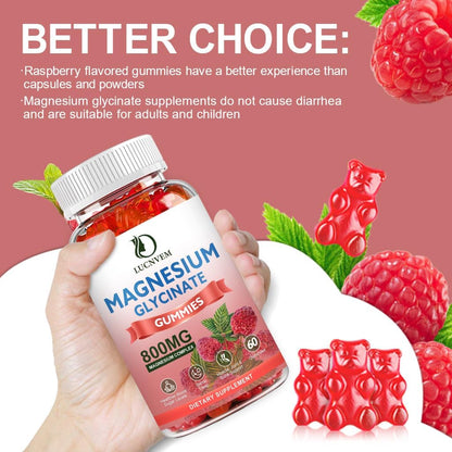 (2 Pack Sugar Free Magnesium Glycinate Gummies, 500mg Magnesium Glycinate with 200mg Magnesium Malate, Taurate, Oxide, COQ10, Vitamin B6 and D3, Sleep & Calm Support, 120 Raspberry Gummies