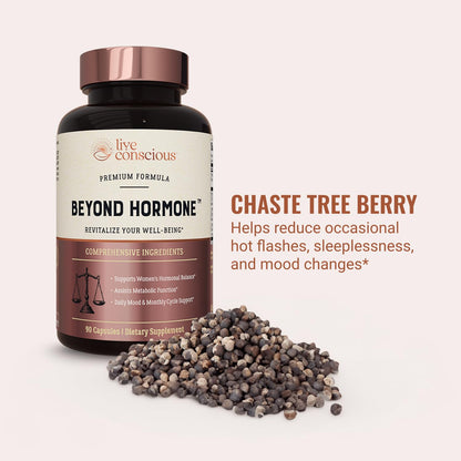 Live Conscious Beyond Hormone Daily Menopause & PMS Supplement - Metabolism Support & Healthy Estrogen Balance for Women - Berberine, DIM, Chaste Tree Berry, Maca Root, Myo & D-Chiro-Inositol - 90 Ct.