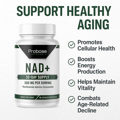 Probase Nutrition NAD Supplement 500mg High Potency 30 Day Supply NAD Maximizer Similar to Nicotinamide Riboside Vegan Non GMO Third Party Tested