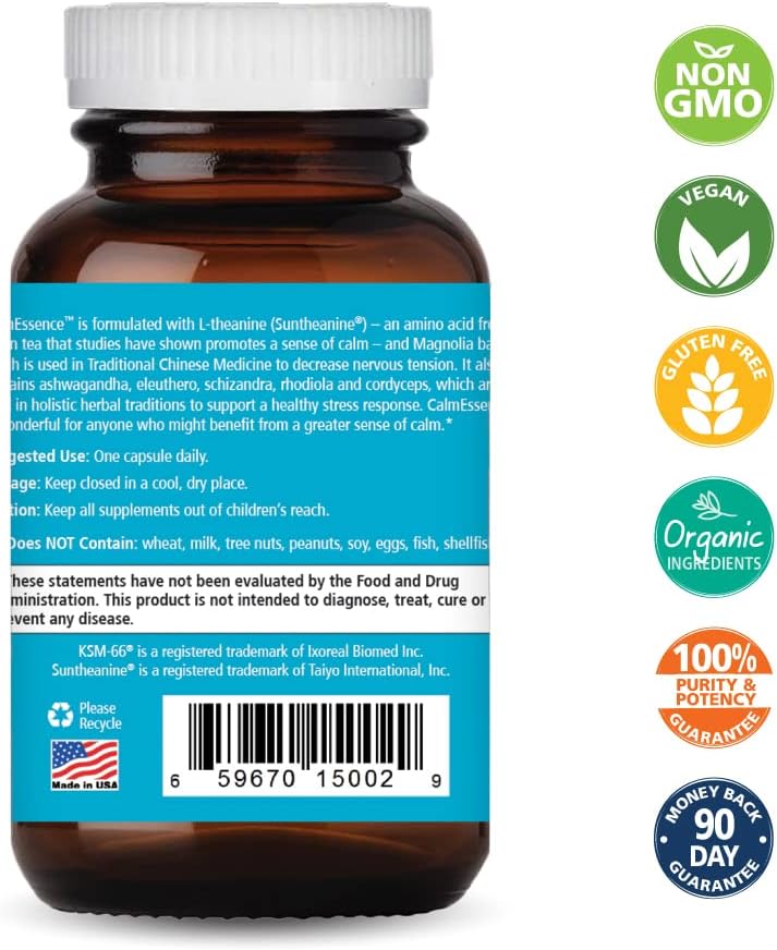 PURE ESSENCE LABS Calm Essence - Natural Sleeping Aid and Anti Stress Supplement for Adults - Calming Stress Relief (30 Capsules)