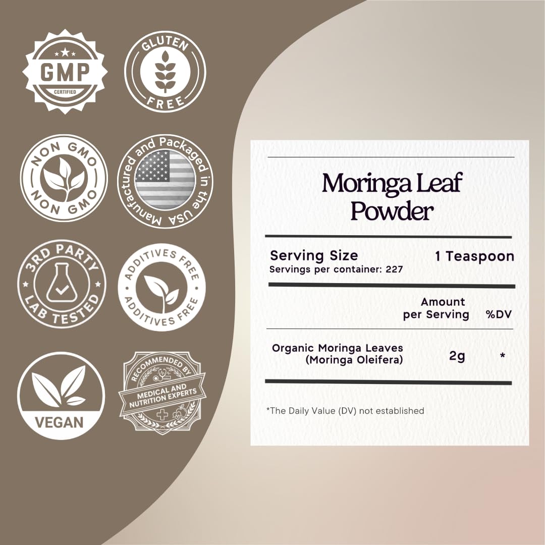 1 lb. Premium Organic Moringa Oleifera Leaf Powder. USDA Certified Organic.