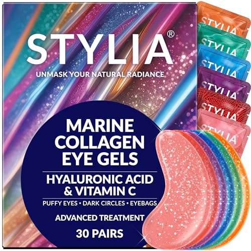 Under Eye Patches for Dark Circles and Puffy Eyes (30 Pairs), Marine Collagen Eye Gel 