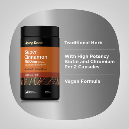 Piping Rock Ceylon Cinnamon Capsules | 120 Pills | Complex Supplement with Chromium and Biotin | Vegetarian, Non-GMO, Gluten Free