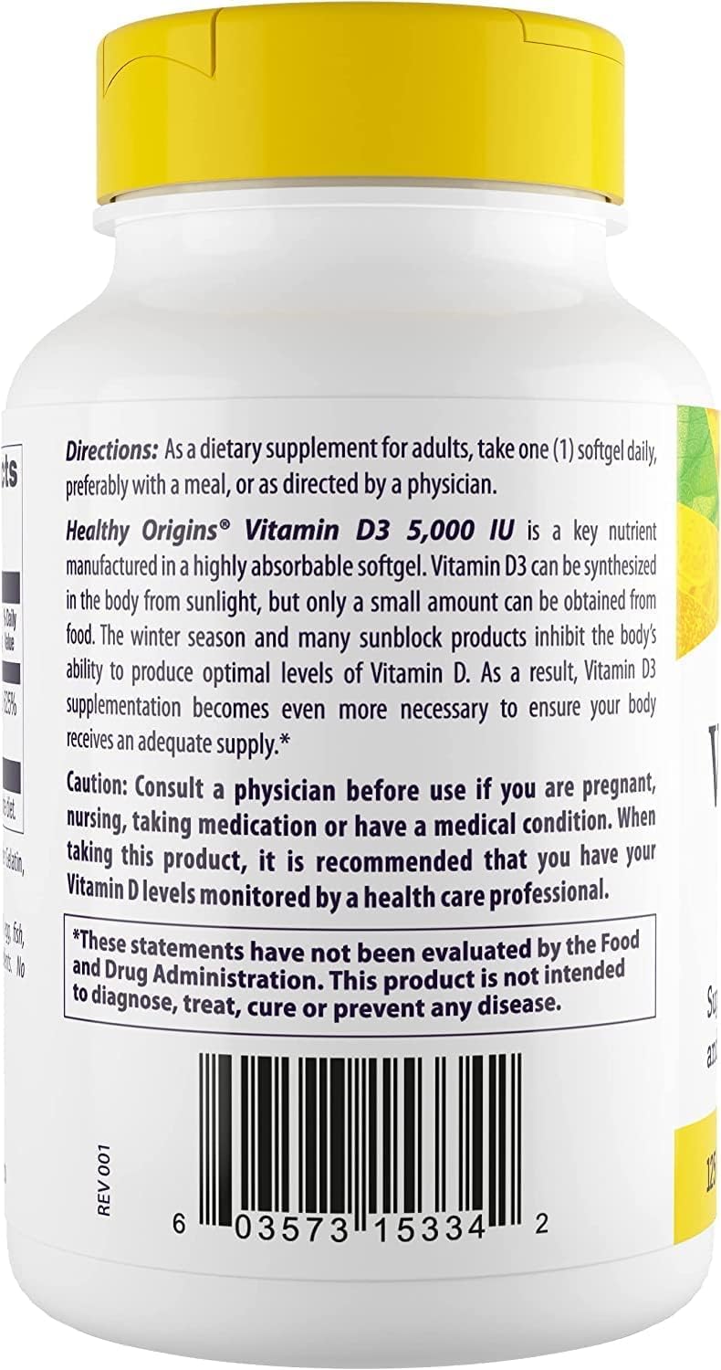 Healthy Origins Vitamin D3 5,000 IU, Lanolin, 360 Softgels
