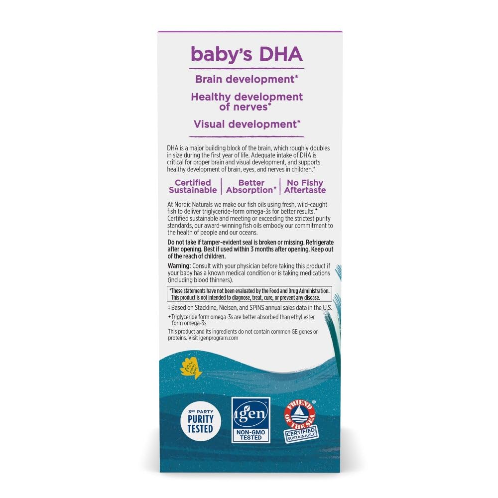 Nordic Naturals Baby’s DHA, 1050 mg Omega-3 + 300 IU Vitamin D3-4 oz | Supports Brain, Vision & Nervous System Development in Babies - Non-GMO - Servings May Vary