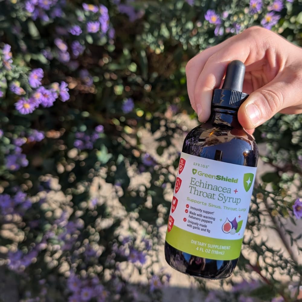 SPRIGS Echinacea + Throat Syrup | Herbal Immune Support Formula for Sinus Throat and Lungs, Natural Throat Syrup for Adults and Kids | Sore Throat Comfort with Garlic Fig and Peppermint Oil - 4oz