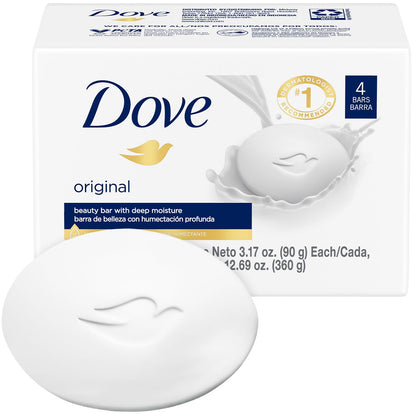 Dove Soap, Original Beauty Bar Pack (4 Soap Bars) – 3-in-1 Moisturizing Face, Body & Hand Soap, 3.17 Oz Ea