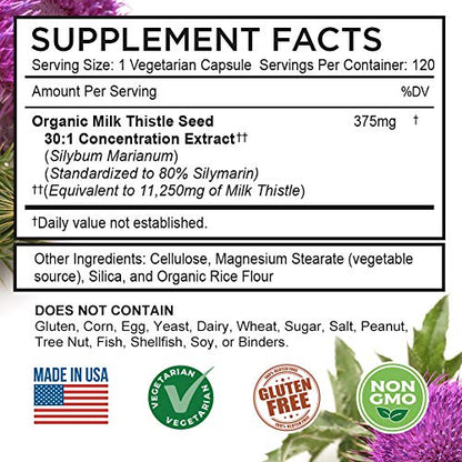 FarmHaven USDA Organic Milk Thistle Capsules | 11250mg Strength | 30X Concentrated