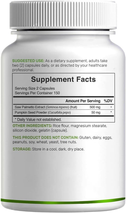 Saw Palmetto Supplement with Pumpkin Seed, 300 Capsules | Promotes Prostate Health | DHT Blocker | Hair Growth Vitamins, Maintain Normal Urinary Frequency