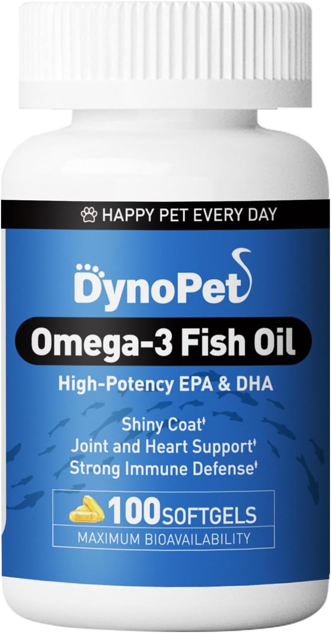 Omega-3 Fish Oil for Pets, High Potency EPA & DHA, Supports Shiny Coat & Immune Defense, 100 Softgels, Human Grade, GMO-Free, No Additives