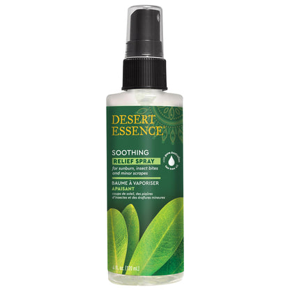 Desert Essence Relief Spray - 4 Fl Oz - Antiseptic Eco-Harvest Tea Tree Oil & Other Essential Oils - Natural First Aid - Minor Burns - Sunburn - Insect Bites - Scrapes - May Comfort Aching Feet