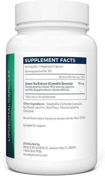 Renue By Science Green Tea Extract | High Strength Liposomal Supplement | 90 Capsules - 75mg Green Tea per Serving | Non-GMO | Made in the USA & Third-Party Tested