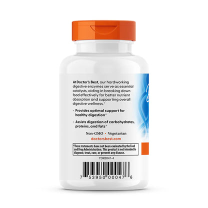 Doctor's Best Digestive Enzymes Supplement for Women & Men - Supports Gut Health, Digestion, & Overall Wellness, Formulated with Amylase, Super Enzyme Blend for Food Break Down, Non GMO - 90 Veg Caps