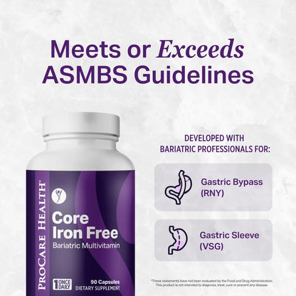 Core Iron Free Bariatric Multivitamin | Capsule | 30ct | Bariatric Vitamins for Gastric Sleeve & Gastric Bypass, Bariatric Multivitamin Without Iron, Fast Dissolving Veggie Capsules