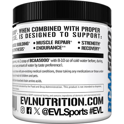 Evlution EVL BCAAs Amino Acids Powder - BCAA Powder Post Workout Recovery Drink and Stim Free Pre Workout Energy - 5g Branched Chain Amino Acids Supplement for Men - Cherry Limeade (Dye Free)
