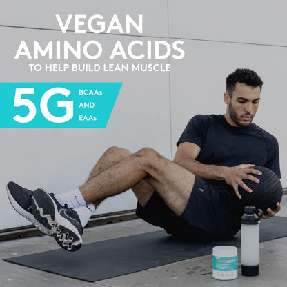 AminoLean Natural Pre Workout Powder & Amino Energy with Vegan BCAA + EAA | Jitter-Free Preworkout Energy from Green Tea + Amino Acids & Weight Management for Women & Men - Naturally Sweetened, Vegan
