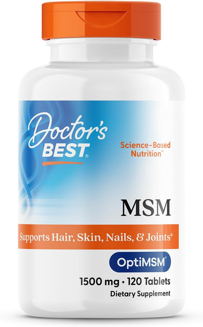 Doctor's Best MSM Supplement 1500mg for Men & Women - Supports Hair, Skin, Nails, Joint Health, & Mobility, Delivers Beneficial Sulfur with OptiMSM, Gluten Free, Non GMO, Vegan - 120 Tablets