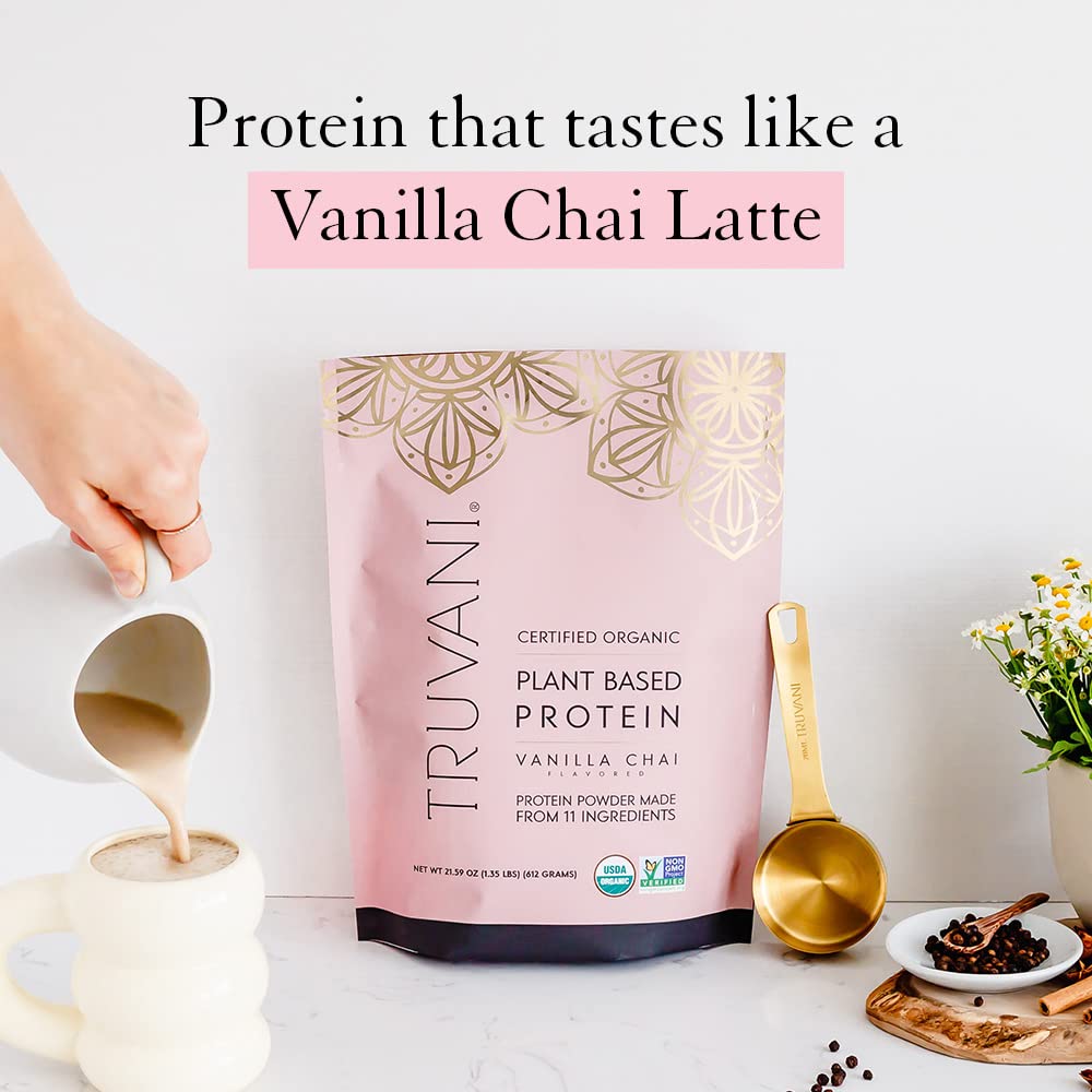 Truvani Organic Vegan Protein Powder Vanilla Chai - 20g of Plant Based Protein, Organic